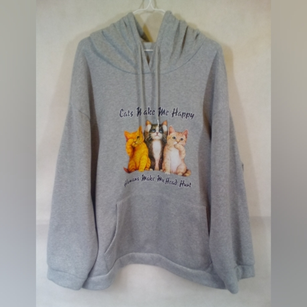 Gray Kitty Cats L/S Pullover Hoodie Sweatshirt 5XL